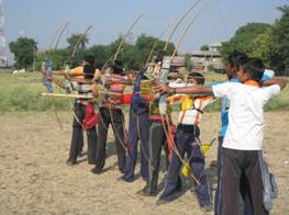 Students practising archery